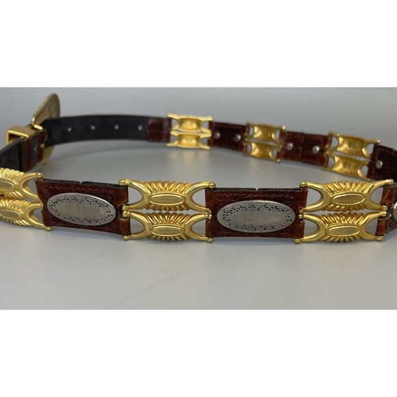 Vtg 80s Lady Captiva Leather Metal Western Belt Women MED Brown Gold Rodeo Bling - Picture 4 of 8